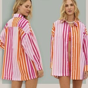 Beach Riot Alexa Top Sunset Striped Women Petite Large Cover Up Button NEW 1452